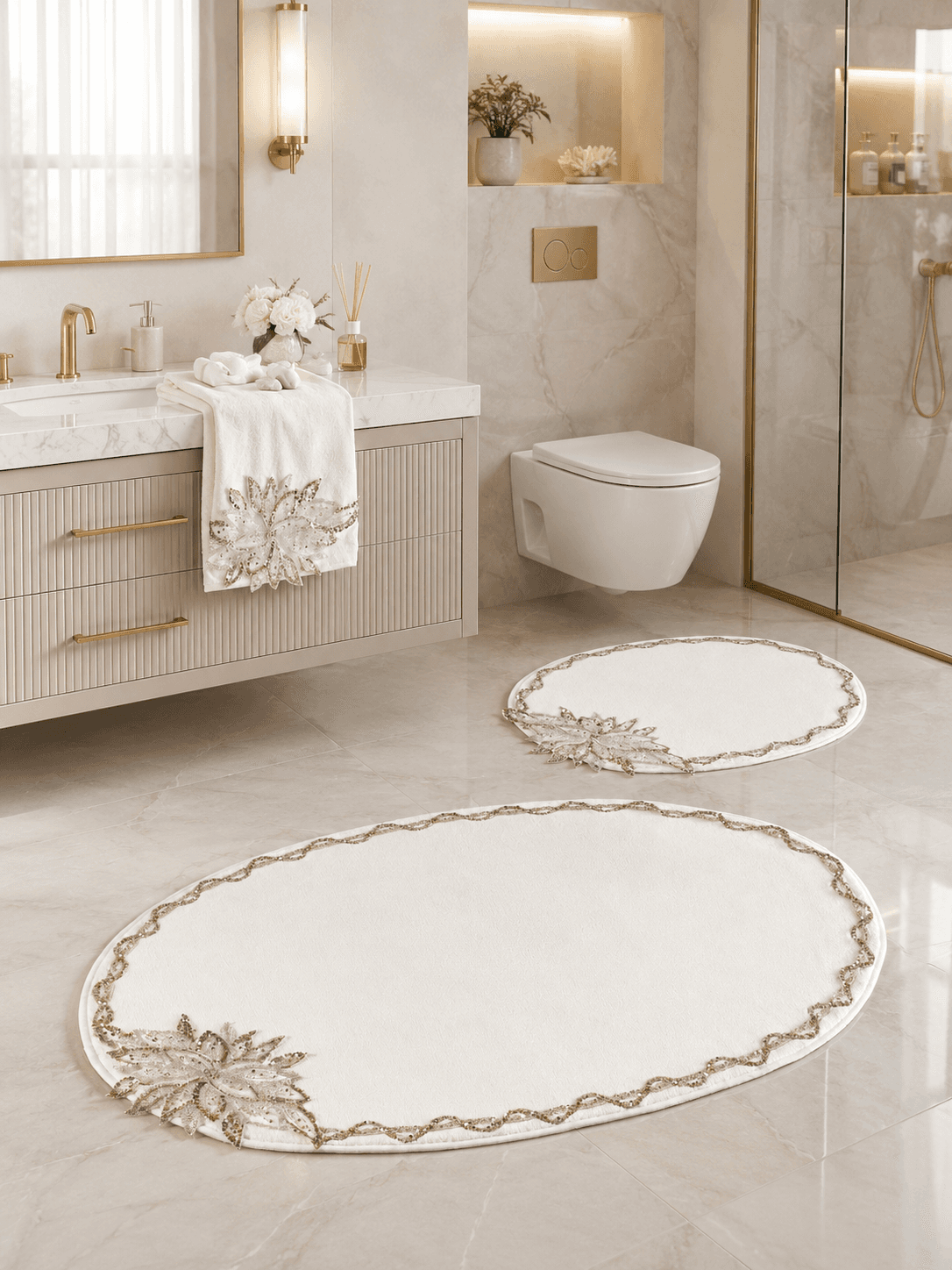 Güzide Eleni 3 Parça Banyo Paspas Seti çeyizlik banyo paspas setleri